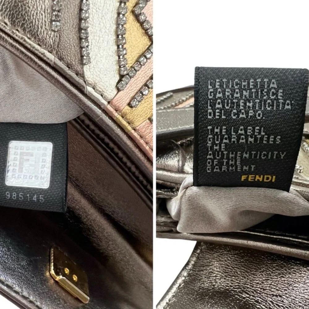 FENDI VANITY BAG METALLIC GOAT LEATHER & SWAROVSKI CRYSTALS - ART DECO DESIGN - Picture 15 of 16